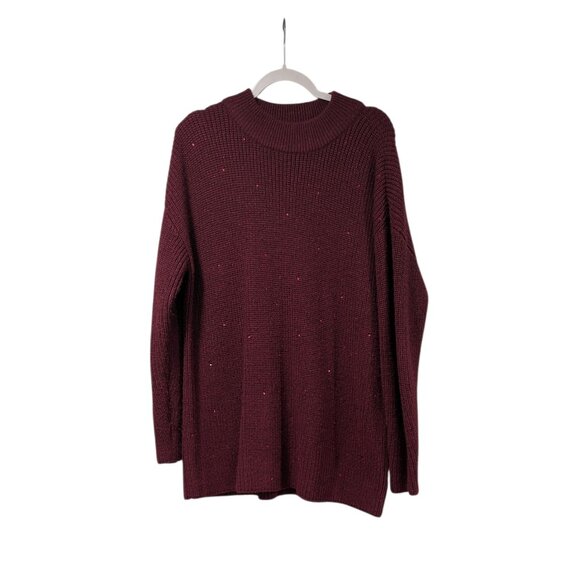Michael Michael Kors Maroon Sequin Wool Mohair Chunky Knit Mock Neck Sweater XL - Picture 1 of 7